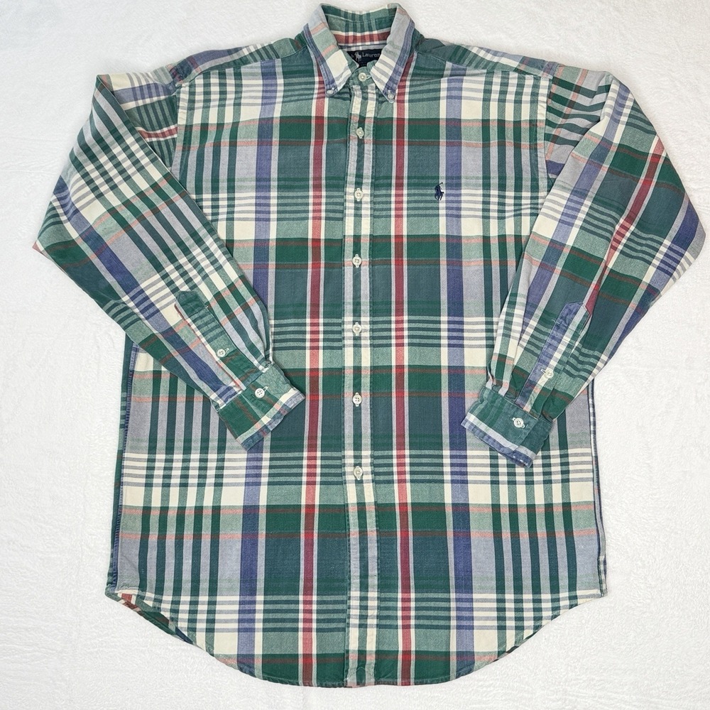Ralph Lauren Plaid Button Down Shirt Green Pony Logo Cotton Men's Size S Preppy
